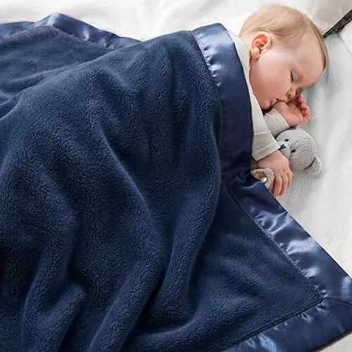 Pro Goleem Baby Boy Blanket, Fleece Baby Blankets for Boys with 2 Inch Satin Trim, Super Soft Plush Receiving Blanket for Infant Newborn, Cozy 30x40 Inch Stroller & Nursery Blanket,(Navy Blue)