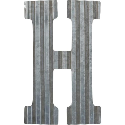 COLLECTIVE HOME - 12" Metal Letter Wall Decor, Galvanized Steel Numbers, Rustic Hanging Decor Symbols, Corrugated Metal Decoration, House Number (H)