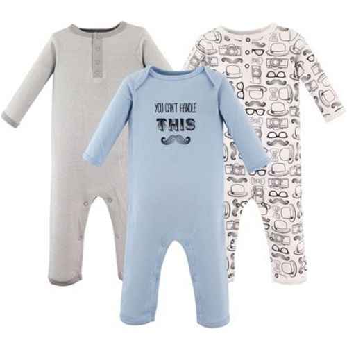 Hudson Baby Infant Boy Cotton Coveralls 3pk, Mustache, 0-3 Months
