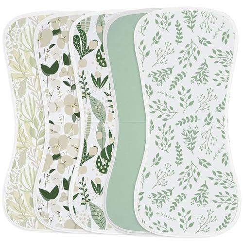 Yoofoss Baby Burp Cloths 100% Organic Cotton 5 Pack Burping Cloths for Babies Boys Girls Large 21''X10'' Extra Soft and Absorbent Leaf