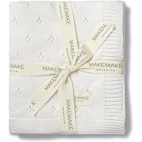 Makemake Organics Organic Baby Blanket GOTS Certified Organic Cotton Baby Blanket Newborn Pointelle Knit Blanket Breathable Unisex Boy Girl Neutral Earthy Blanket (30x40, Ivory)