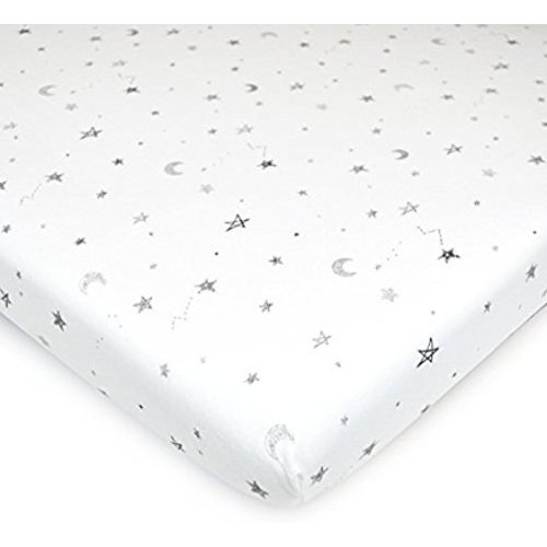 American Baby Company 100% Natural Cotton Value Jersey Knit Fitted Bassinet Sheet, Grey Star and Moon, Soft Breathable, for Boys and Girls - 1 Pack