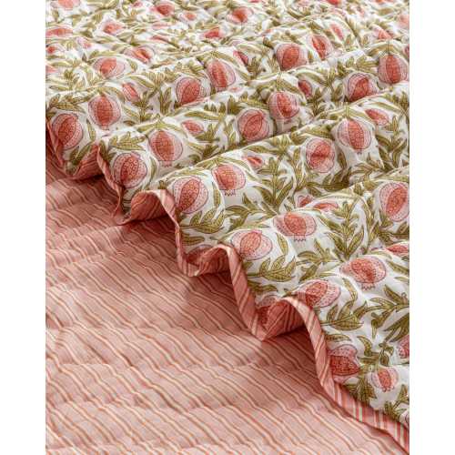 Reversible Pomegranate Vine Quilt: Hand Block Printed Cotton Comforter