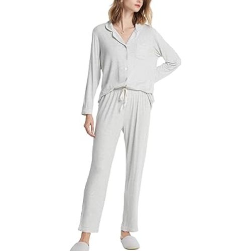 SIORO Ladies Soft Pajamas Set 2 Piece Modal Long Sleeve Loungewear for Women, Button Up Sleepwear Pj Outfits