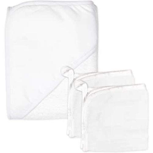 HonestBaby unisex baby 3-Piece Organic Cotton Hooded Towel & Washcloth Set Bandana, Bright White, One Size US