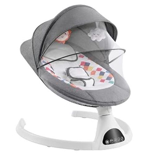 Soobaby Baby Swing for Infants,Electric Swing for Babies,Portable Swing for Baby Boy Girl,Remote Control Indoor Baby Rocker with 5 Sway Speeds,Music and Bluetooth,Deep Gray