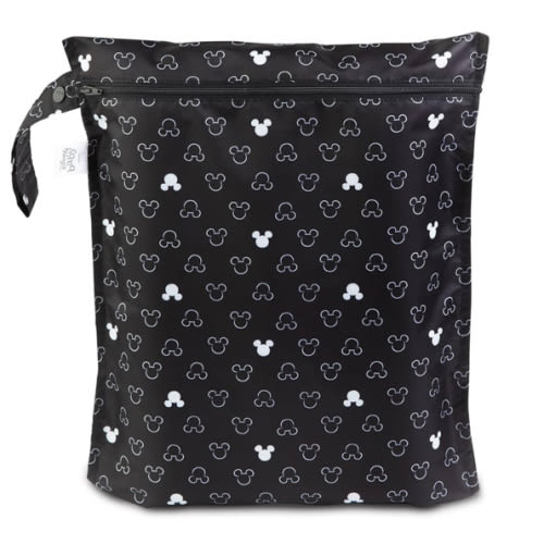 Bumkins Disney Waterproof Wet Bag for Baby, Travel, Swim Suit, Cloth Diapers, Pump Parts, Pool, Beach, Gym Clothes, Toiletry, Hook to Stroller, Daycare, Zip Reusable Wetdry Packing, Mickey Mouse Icon