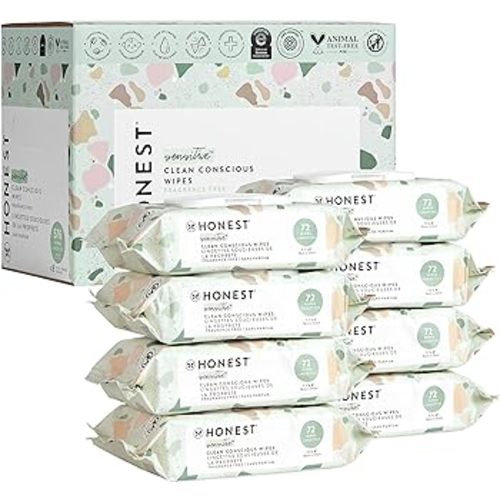 The Honest Company Clean Conscious Unscented Wipes | Over 99% Water, Compostable, Plant-Based, Baby Wipes | Hypoallergenic for Sensitive Skin, EWG Verified | Geo Mood, 648 Count