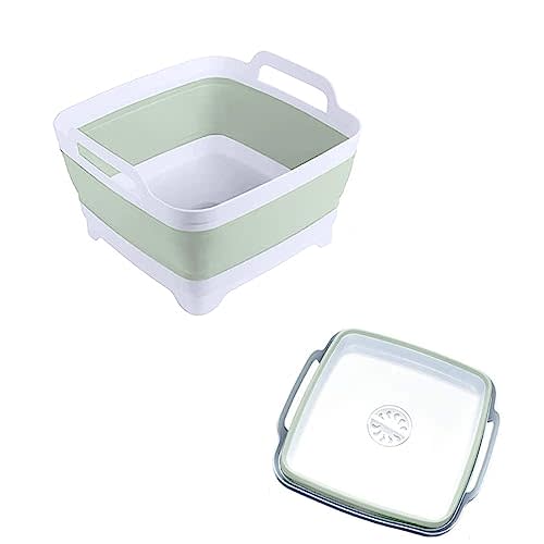 MontNorth Dishpan for Washing Dishes,9L Collapsible Dish Tub Portable Sink,Wash Dish Basin,Foldable Laundry Tub,Washing Basin with Drain Plug,Dishpan for Kitchen Sink,Camping Dish Washing Tub,Green