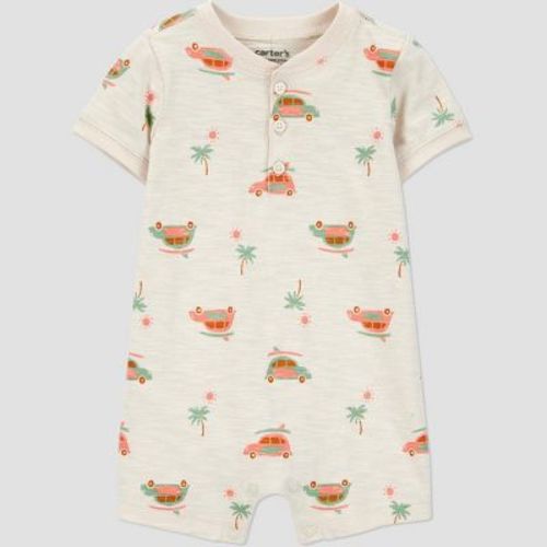 Carter's Just One You® Baby Boys' Van Romper - Khaki Newborn: Cotton, Front Button, Vehicle Pattern