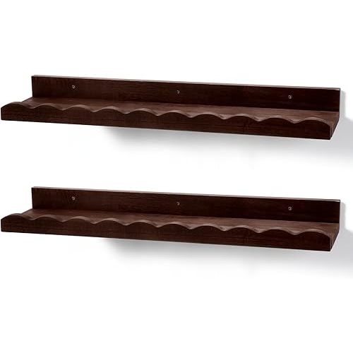 Suzile 2 Pcs Scalloped Shelves Wall Floating Shelves Set for Room, Bathroom, Bedroom, Cute Room Decor Aesthetic and Books, Toys, Photo Frames Storage(23",Walnut Brown)