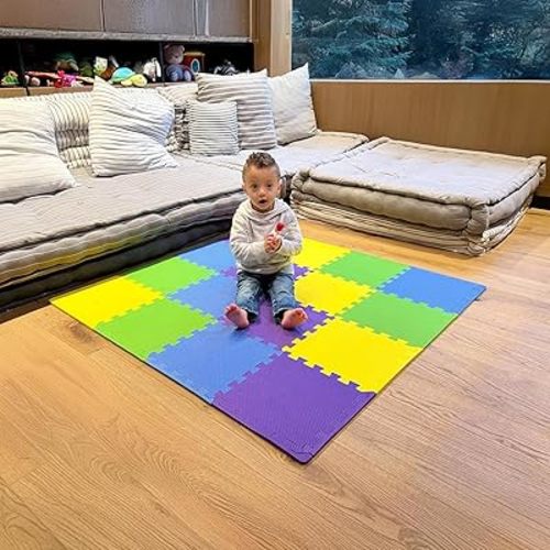 MioTetto Foam Floor Tiles for Kids - Non-Toxic Comfortable Baby Play Mat and Interlocking Foam Tiles, Fits with 50x50 Playpen Mat for Crawling & Development, Soft Play Mat for Babies 6-12 Months