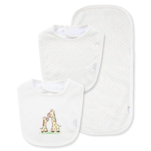 Little Me Clothes for Baby Boys’ and Girls’ 2 Bibs and 1 Burp Cloth Set, Soft Cotton Feeding Essentials with Velcro Closures