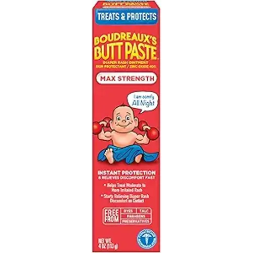 Boudreaux's Butt Paste Maximum Strength Diaper Rash Cream, Ointment for Baby, 4 oz Tube