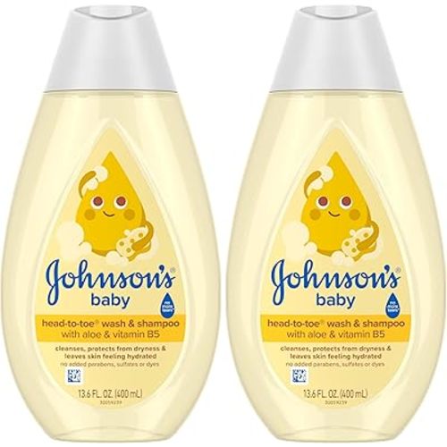 Johnson's Baby Head-To-Toe Baby Wash & Shampoo Aloe & Vitamin B5 2in1 Bath Wash Gently Cleanses Newborn's Delicate Skin & Hair/Hypoallergenic/No Added Parabens/Dyes & Sulfates 13.6 fl. Oz (Pack of 2)
