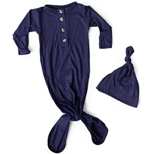 Stroller Society Newborn Knotted Baby Gown and Hat Set for Baby Boy or Baby Girl