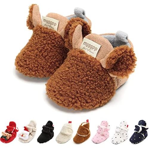 GDSDYM Baby Booties Cozy Fleece Slippers Soft Baby Shoes With Gripper Soles, Winter Warm Infant Newborn Crib Sock Shoes First Walkers