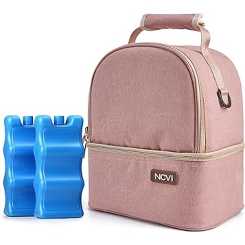 NCVI Breastmilk Cooler Bag with 2 Ice Pack, Breast Pump Bag with Cooler Fits 6 Bottles, Double Layer Breast Milk Baby Bottle Cooler Bag, for Travel, Nursing Mom Daycare, Work, Picnic (Pink)