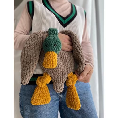 Large Duck plush toy for Baby shower. Toddler Cuddly Snuggler. Crochet Mallard Duck Stuffed animal. Soft Lovey. First birthday boy gift.