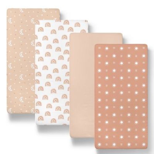 The Peanutshell Boho Bassinet Sheets, Pink, 4-Pack
