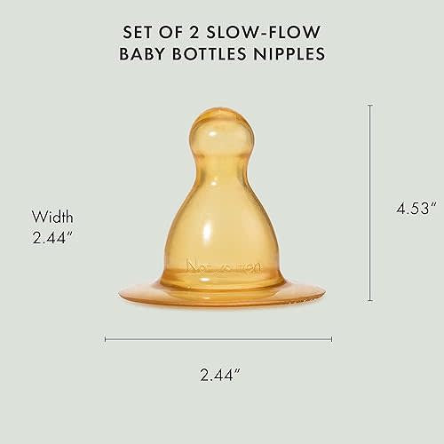 Natursutten Replacement Slow-Flow Bottle Nipples for Glass Baby Bottles - Eco-Friendly, BPA-Free Natural Rubber Nipples for Natursutten Baby Bottles - Made in Italy - 2 Pack