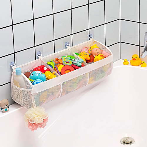 Bath Toy Holder, Bath Toy Storage, 3 Compartment Large Openings Bath Toy Organizer, Large Capacity Bath Tub Toy Holder, Kids Bathtub Toy Storage for Accessing & Sorting Toys
