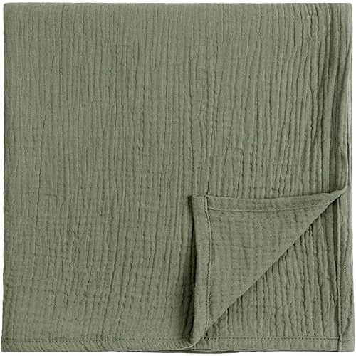 Meracorallo Muslin Swaddle Blanket, 100% Organic Cotton Receiving Blanket Soft and Breathable Swaddle Wrap for Baby Boys and Girls, Olive Green