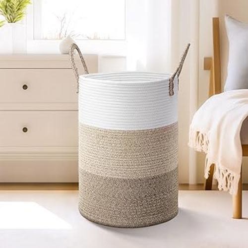 Laundry Basket,Woven Cotton Rope Laundry Hamper,40L for Decorative Storage of Dirty Clothes,Toys and Blankets in Bathroom,Bedroom and Living Room