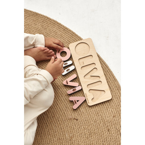 Personalized Name Puzzle with Pegs, Baby Gift, 1st Birthday Kid Gift, Pastel Jigsaw Puzzles for Toddlers First Christmas Baby