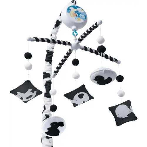 Montessori Mobile Baby for Crib (TINITIGIES) - Digital Music Box with 12 lullabies & 3 Modes (Rotating only, Music only, Rotating with Music) - Black and White Baby Mobile for Boys & Girls