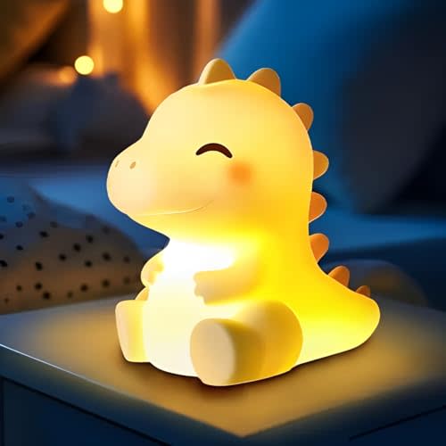 Huggwaii Squishy Dinosaur Night Light for Kids, Dimmable Silicone Kids Night Light with 4 White Noise, Long Battery Life Rechargeable Dinosaur Lamp,Toddler Nightlight,Boys & Baby Gifts Room Decor