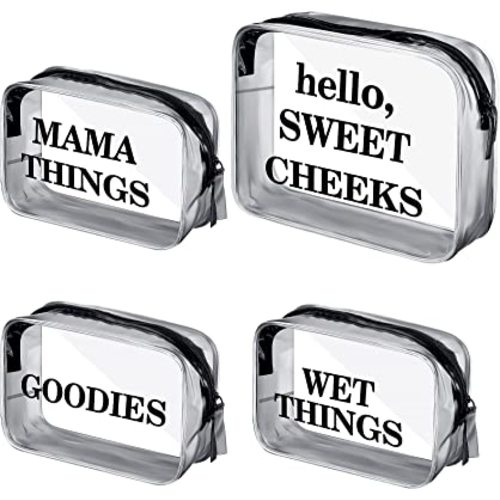 Oudain 4 Packs Diaper Bag Organizer Pouches Set Clear PVC Travel Diaper Bag Waterproof Zippered Makeup Bag Dry Wet Bag (Black)