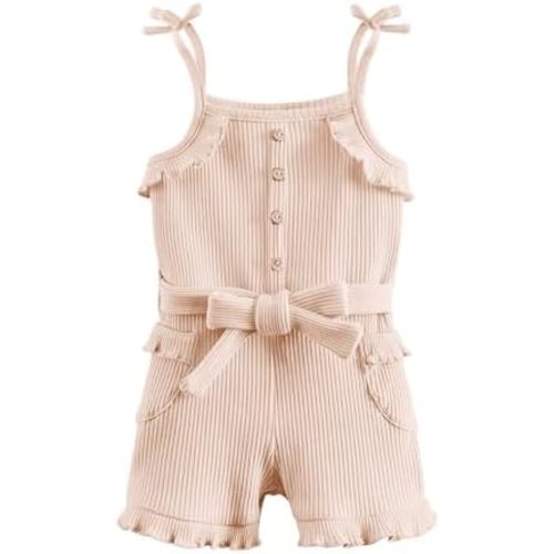 Miipat Toddler Girl Jumpsuit Sleeveless Ruffle One-Piece Romper Baby Girl Ribbed Knit Summer Clothes Button Belt Outfit 1-5T