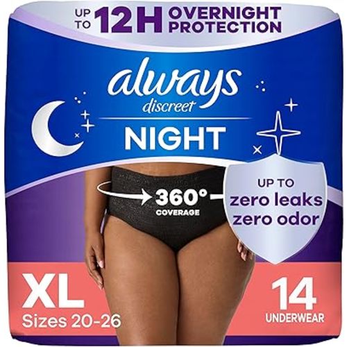 Always Discreet Overnight Adult Incontinence & Postpartum Bladder Leak Underwear for Women, Disposable, XL, 14 Count