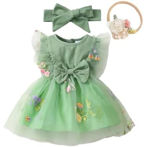Renotemy Baby Girl Flower Dress Summer, Tutu Tulle Boho Princess Wedding Birthday Party Dresses for Infant Girls 0-18 Months
