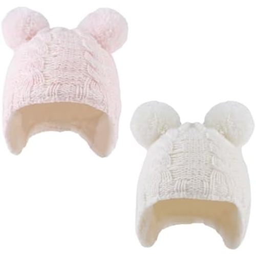 Zsedrut Baby Girls Winter Beanie Fleece Lined Pompom Hat Toddler Earflap Warm Hats
