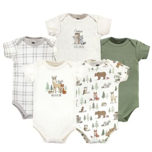 Hudson Baby Cotton Bodysuits, Forest Animals 5-pack, 0-3 Months