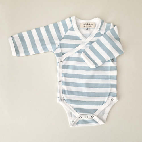 Baby Bodysuit - Long Sleeves - Ivory & Misty Blue Stripes