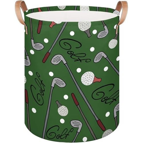 Large Laundry Basket Collapsible Laundry Hamper Cartoon Green Golf Ball Sport Laundry Bag with Handles Tall Clothes Hamper Toys Storage Basket Bin for Nursery College Dorm (70L)