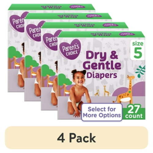 (4 pack) Parent's Choice Dry & Gentle Diapers Size 5, 27 Count (Select for More Options)
