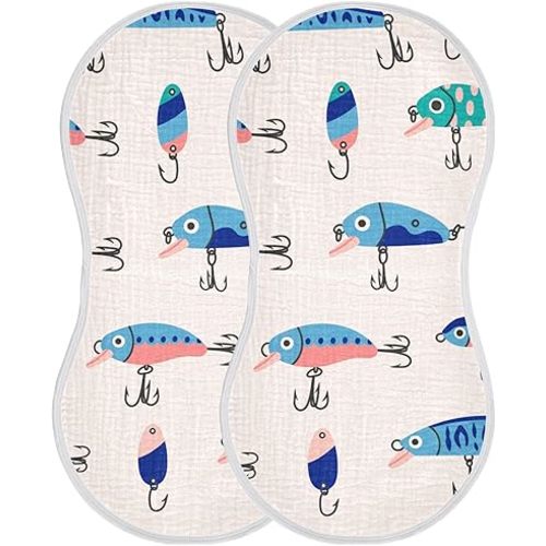 Fish Fishing Lures Burp Cloths Baby Boys Girls Absorbent Soft Cotton Burping Cloths Rags, 2 Pack