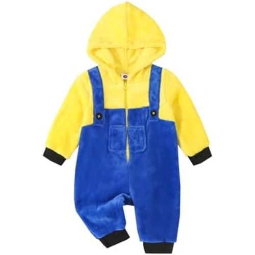 Eadrioss Toddler Baby Boy Girl Halloween Costume Fuzzy Warm Little Yellow Man Zipper Jumpsuit Fall Winter Halloween Outfit