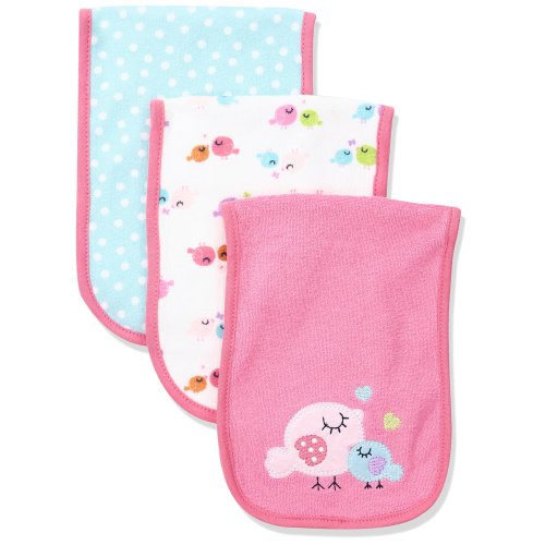 Gerber Baby Girls' 3-Pack Terry Burp Cloth, Little Birdie, 18" x 6.25"
