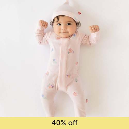 forget me not organic cotton magnetic parent favorite footie + hat set