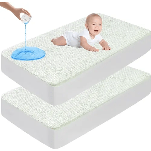 2 Pack Waterproof Crib Mattress Protector, Bamboo Viscose Breathable Crib Mattress Pad Cover for Baby Mattress with 4-13 inches Deep Pocket