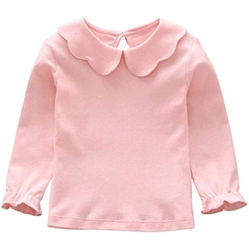 Baby Girl Kids Blouses Long Sleeves Solid Color Doll Collar T-Shirt Top Bottom