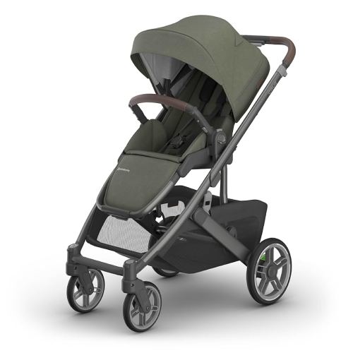 UPPAbaby Cruz V3 Stroller - from Birth + Car Seat Compatible - Full-Size, Reversible Seat - Infant Insert, Bug and Rain Shields Included - Evelyn (Meadow Green/Graphite Frame/Chestnut Leather)
