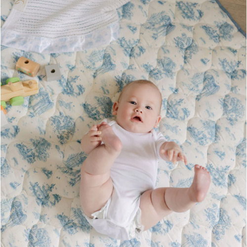 Spring Toile Blue Quilted Playmat - Organic Cotton Baby Playmat – The Gilded Bird US