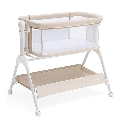 HARPPA Cuddly 3 in 1 Rocking Bassinet, Baby Bassinet Bedside Sleeper with Soft Mattress, Mesh Sides, 5 Adjustable Heights & Wheels for Newborns