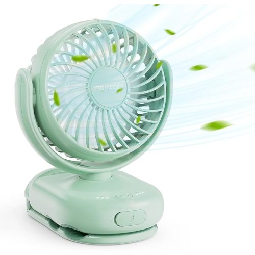 Momcozy Portable Stroller Fan with Clip | 4-Speed Mini-Fan for Carrier | Personal Fans Ultra Light 0.26lb | Gaps ≤4.5mm | Handheld Cooling | Rechargeable Rotate for Diaper Backpack/Table/Chair